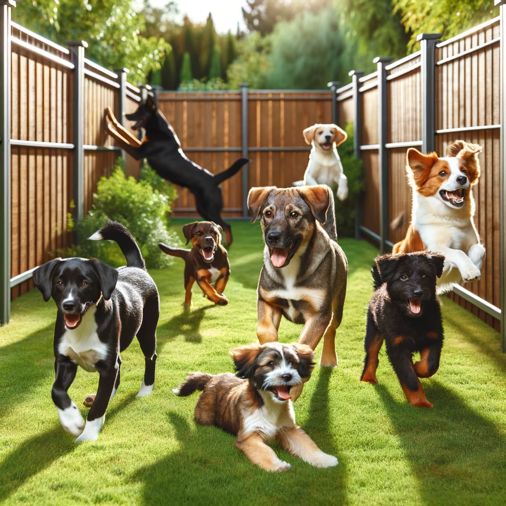 happy dogs of various breeds