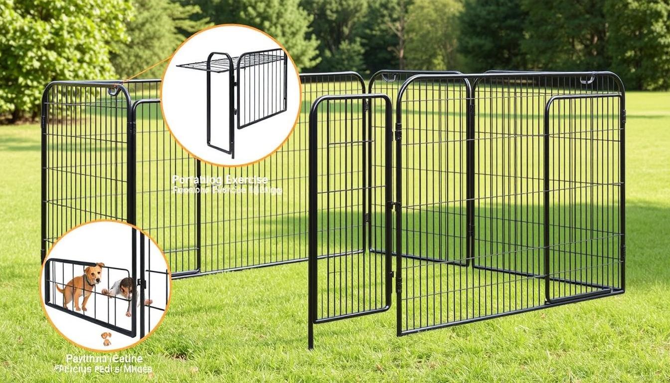 Image of a metal portable dog exercise pen