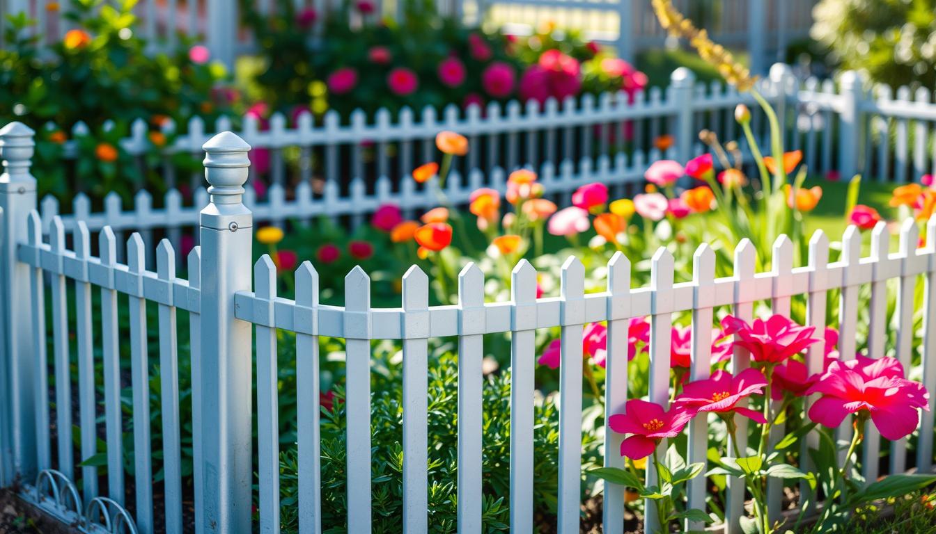 Image of plastic garden fencing around a garden