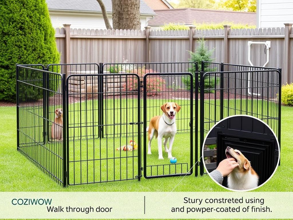 COZIWOW Outdoor Dog Fence with dog inside the enclosure COZIWOW Outdoor Dog Fence with dog inside the enclosure