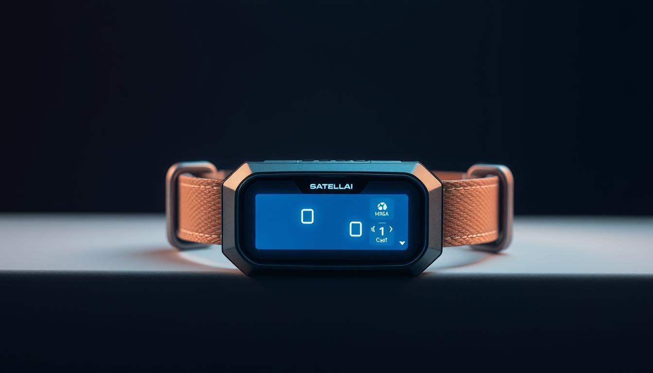 Generate an image of the SATELLAI GPS dog collar with a sleek design and a prominent display of its features.