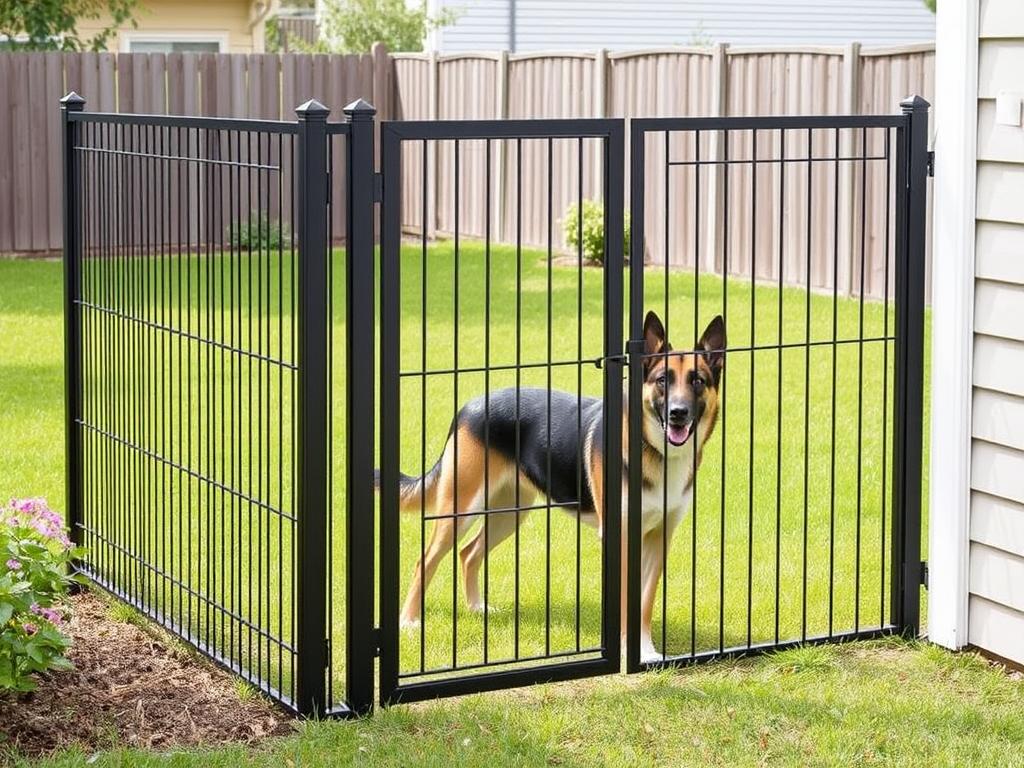 Giantex 48-inch Dog Fence with Door outdoor dog fence containing a large dog Giantex 48-inch Dog Fence with Door outdoor dog fence containing a large dog