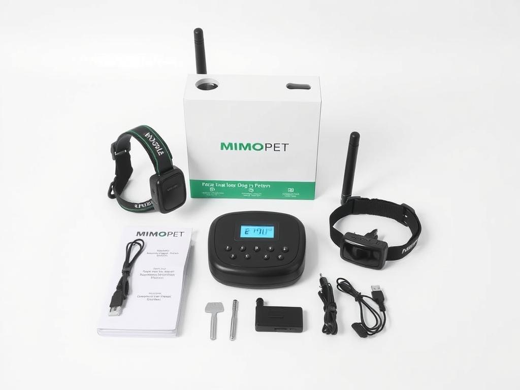 MIMOFPET Wireless Dog Fence system showing the collar and base unit MIMOFPET Wireless Dog Fence system showing the collar and base unit