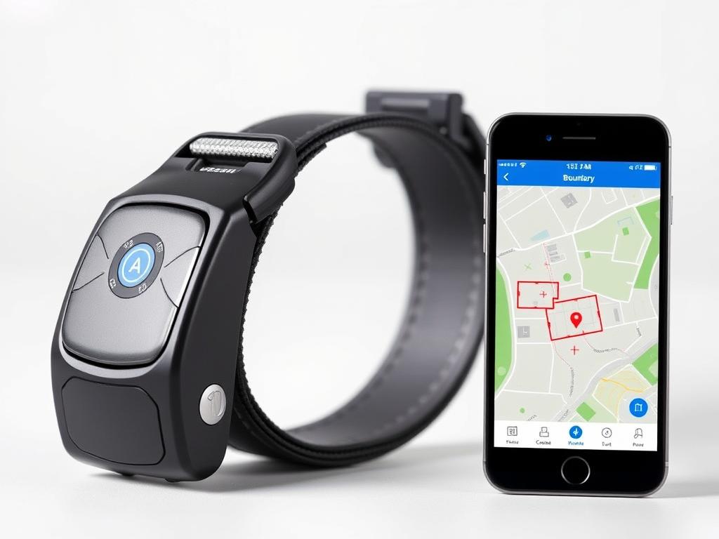 PetSafe Guardian GPS Dog Fence collar and app interface showing boundary creation PetSafe Guardian GPS Dog Fence collar and app interface showing boundary creation