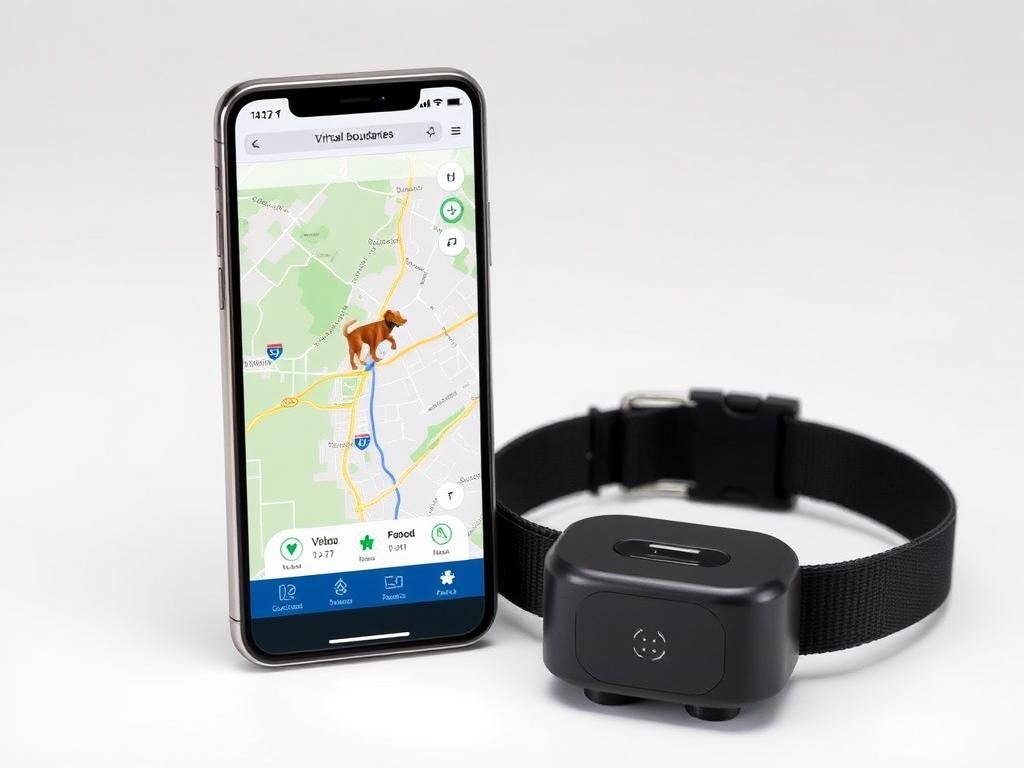 Upgraded GPS Dog Fence & Tracking Collar System with app interface showing tracking features Upgraded GPS Dog Fence & Tracking Collar System with app interface showing tracking features