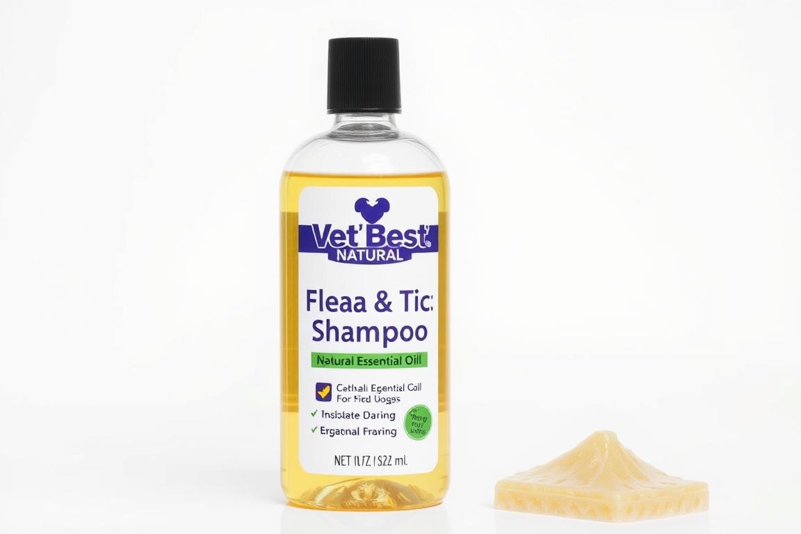 Bottle of Vet's Best Natural Flea and Tick Shampoo for Dogs with essential oils for dogs Bottle of Vet's Best Natural Flea and Tick Shampoo for Dogs with essential oils for dogs