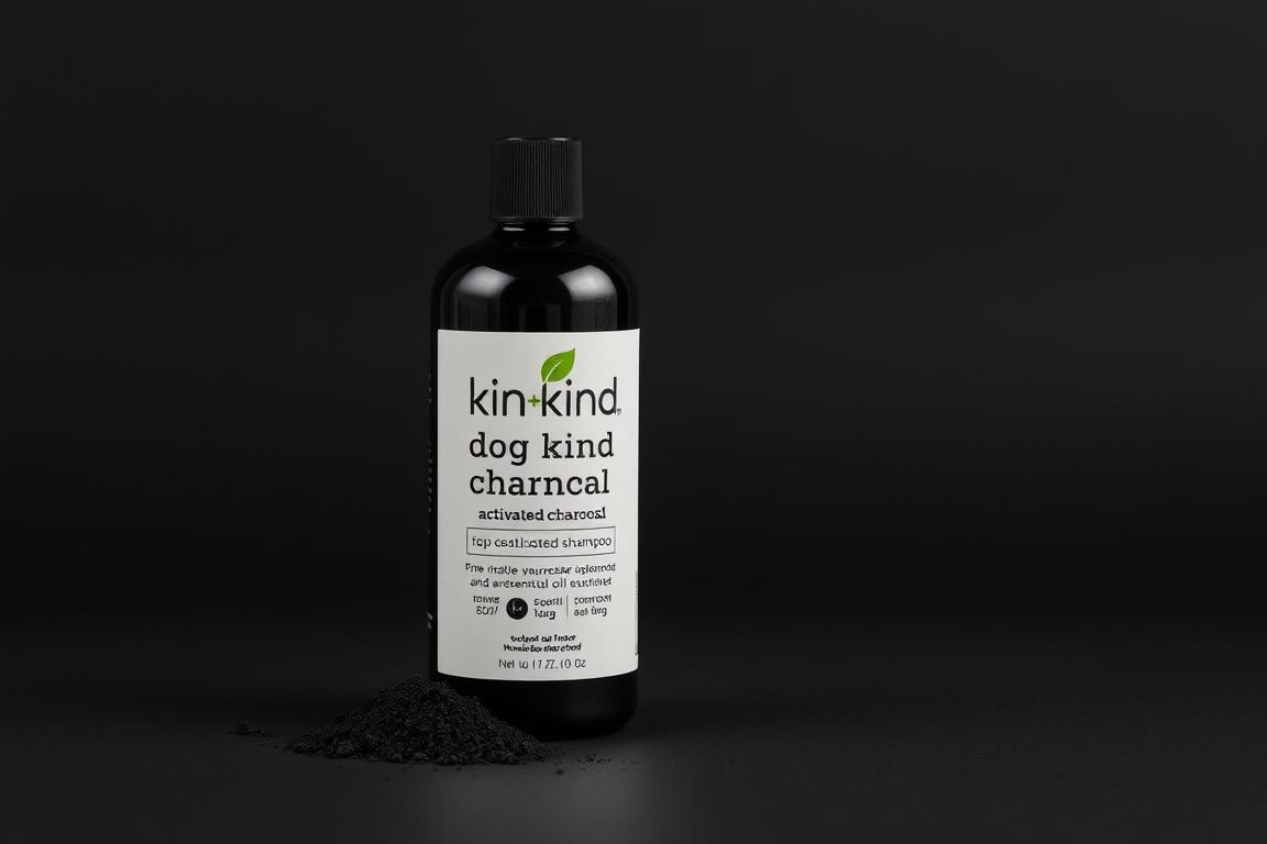 Bottle of kin+kind Dog Shampoo with Activated Charcoal and essential oils for dogs Bottle of kin+kind Dog Shampoo with Activated Charcoal and essential oils for dogs
