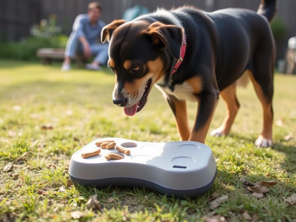 Dog with interactive toy to prevent boredom Dog with interactive toy to prevent boredom
