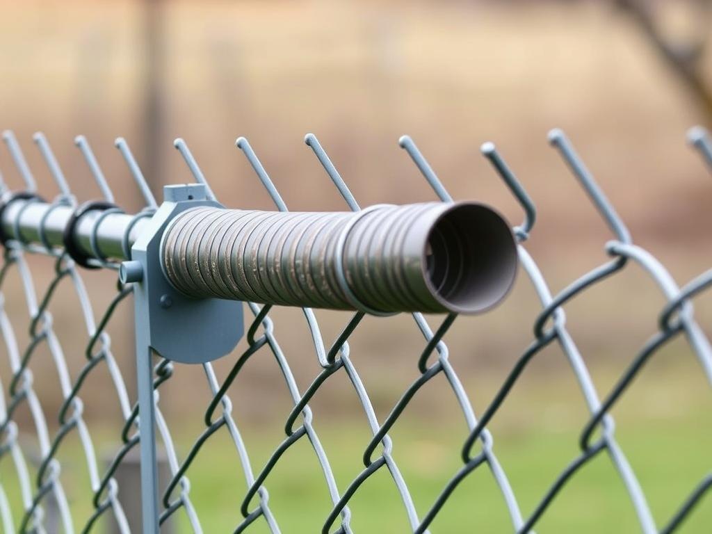 Fence with coyote rollers installed to stop dogs from jumping fences Fence with coyote rollers installed to stop dogs from jumping fences