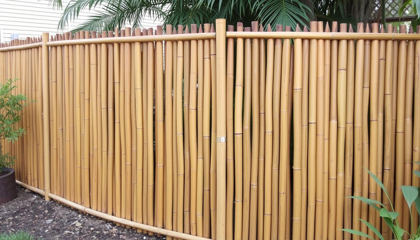 Natural bamboo fence panels installed around a garden perimeter