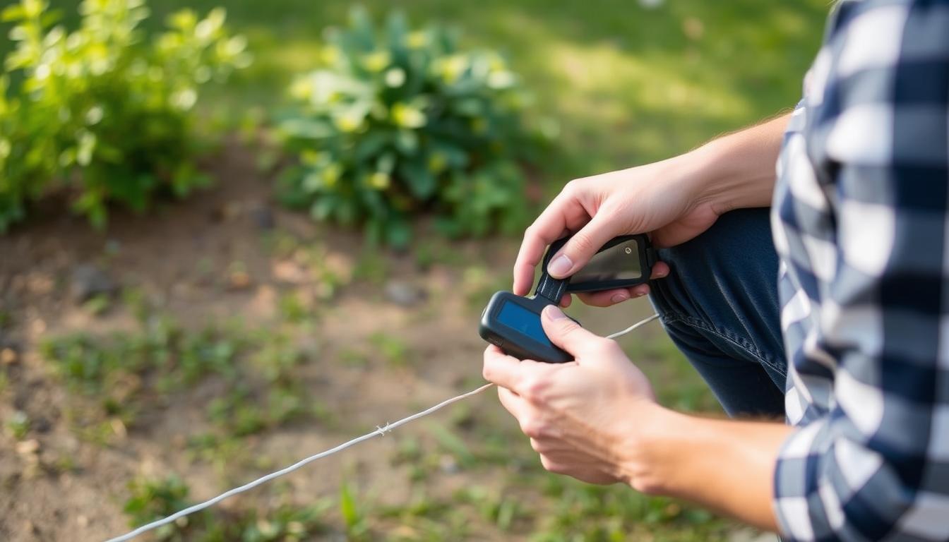 Person performing maintenance on a dog fence safety system