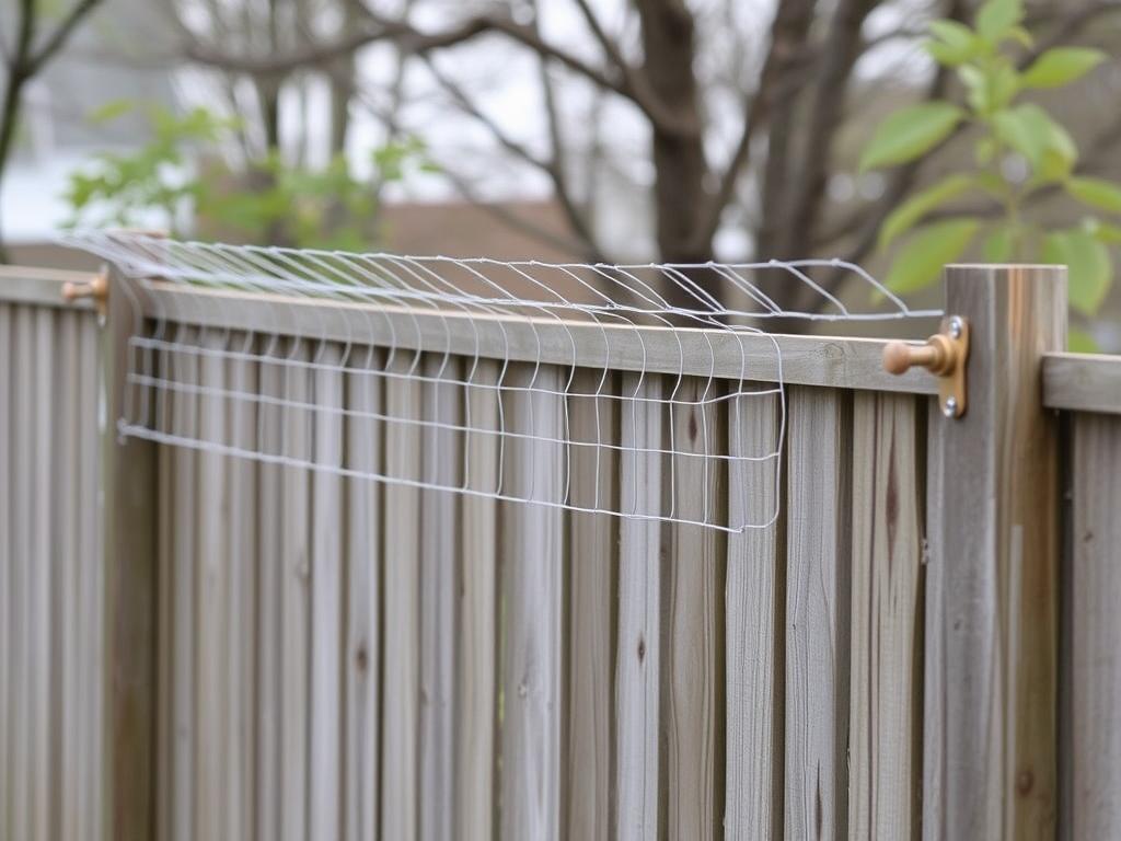 Temporary chicken wire extension on fence top to stop dogs from jumping Temporary chicken wire extension on fence top to stop dogs from jumping