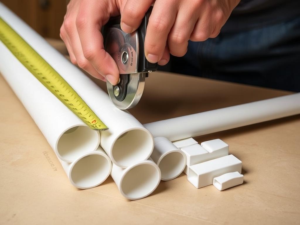 Cutting PVC pipes with a pipe cutter for the puppy pen Cutting PVC pipes with a pipe cutter for the puppy pen