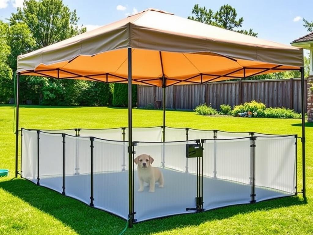 DIY outdoor puppy pen with UV-resistant canopy for shade DIY outdoor puppy pen with UV-resistant canopy for shade