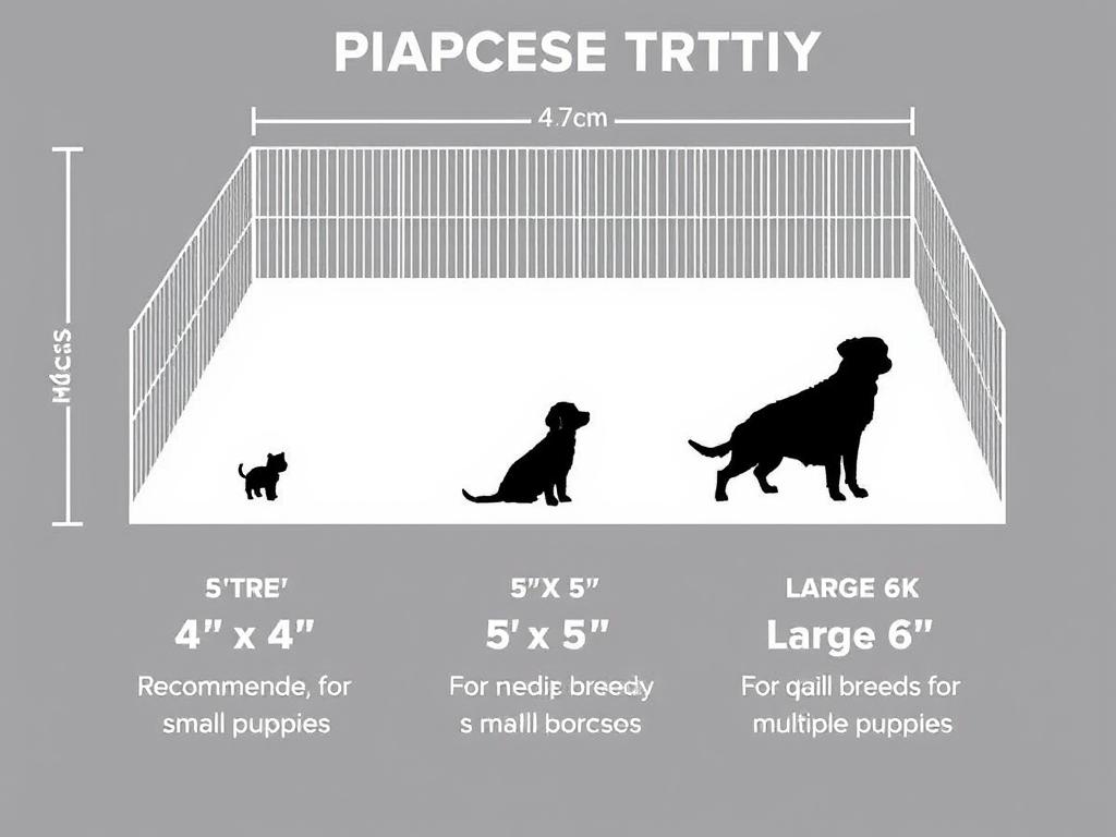 Diagram showing different puppy pen size options with measurements Diagram showing different puppy pen size options with measurements
