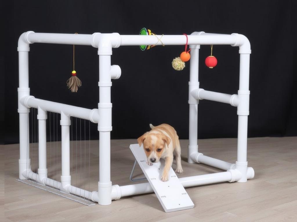 Multi-level PVC pipe puppy pen with platforms Multi-level PVC pipe puppy pen with platforms