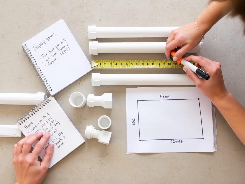 Person measuring and marking PVC pipes for cutting Person measuring and marking PVC pipes for cutting