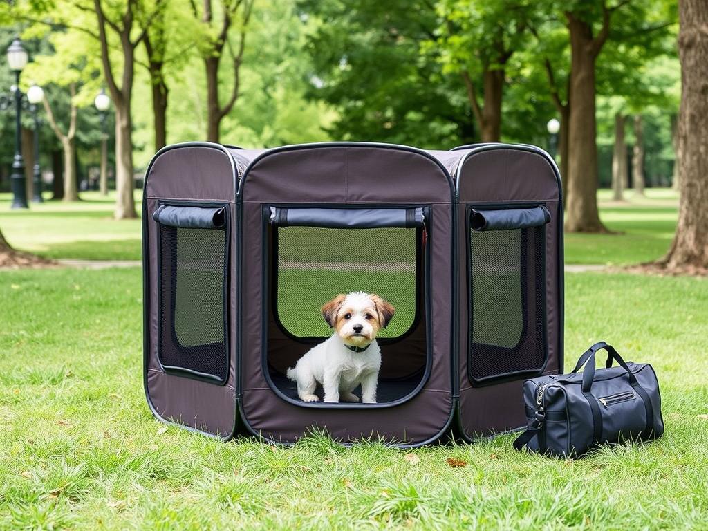 EliteField Soft-Sided Dog Playpen showing mesh ventilation and zippered access