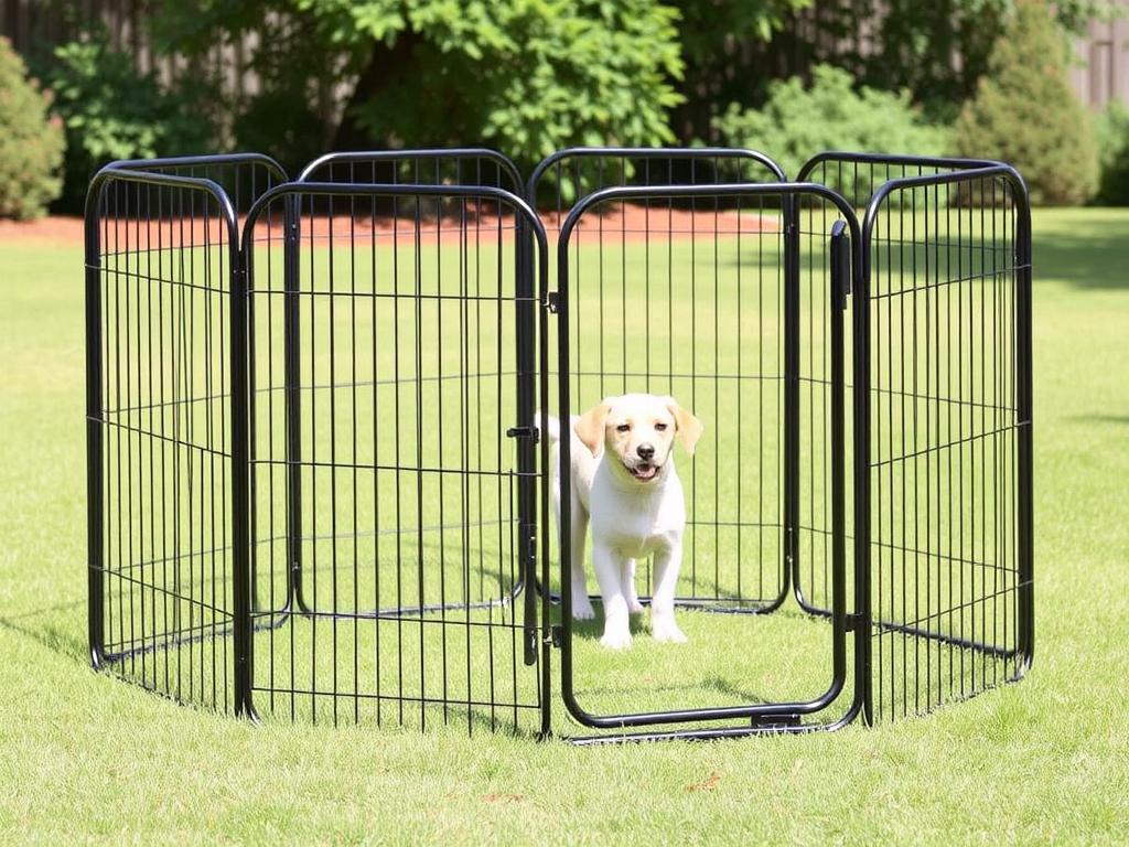 MidWest Foldable Metal Dog Exercise Pen set up outdoors