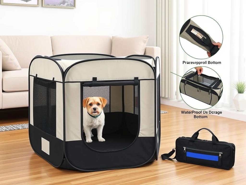 Zampa Portable Foldable Pet Playpen with small dog